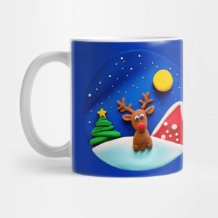 Cute Reindeer and Christmas Tree Snowy Winter Night Mug